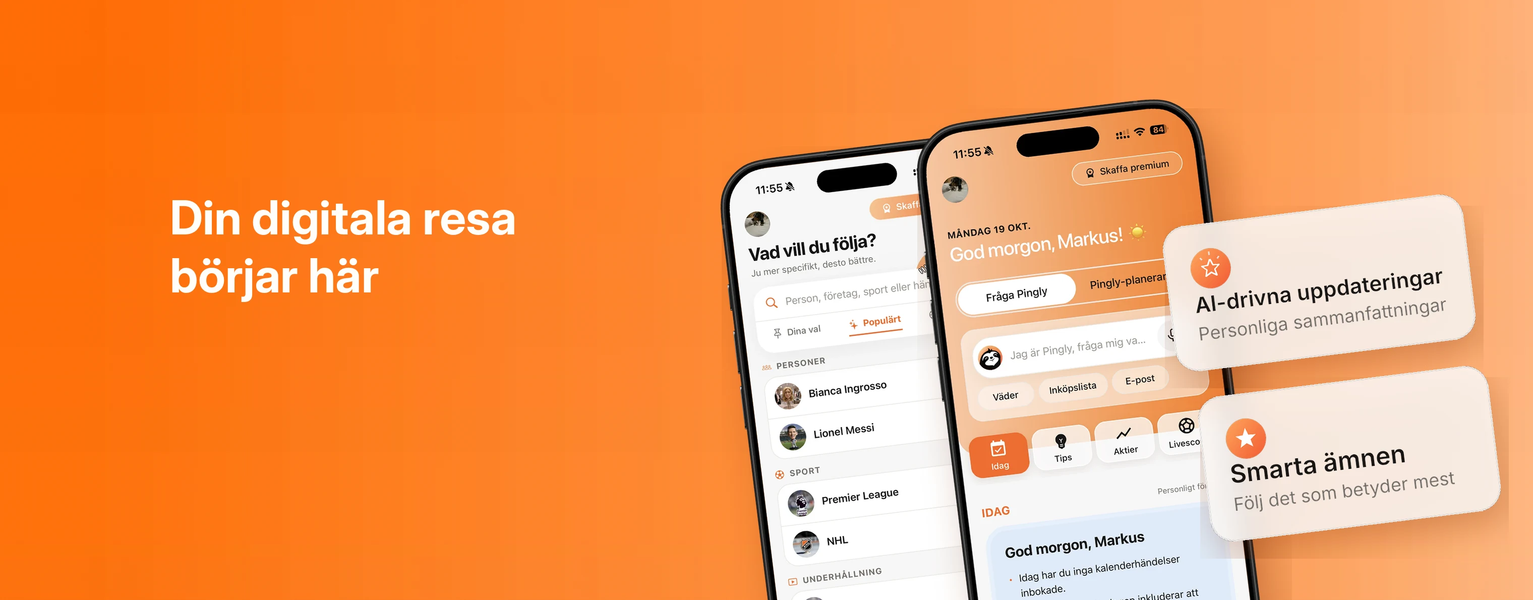 Din digitala resa börjar här — Pingly-appens skärmar