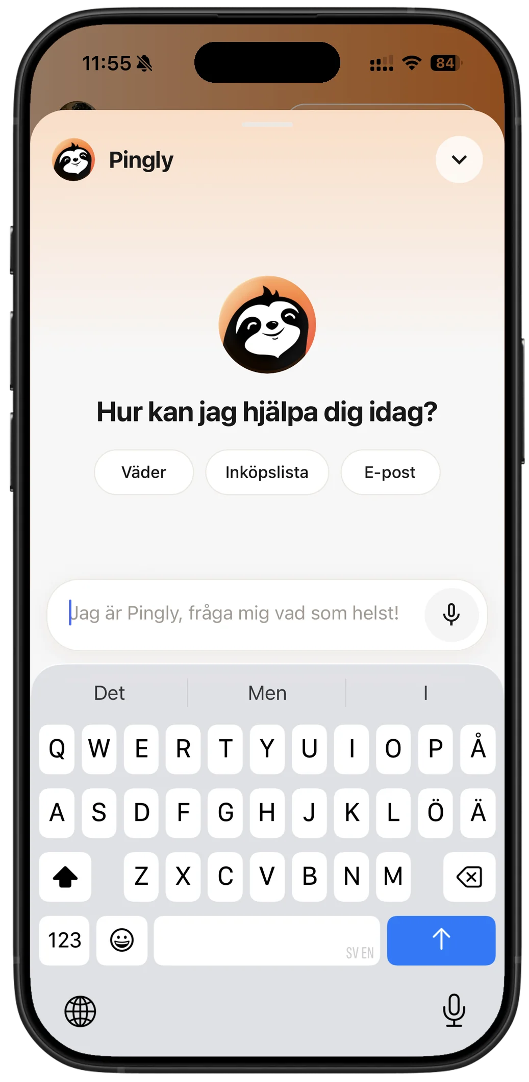 Chattläge — fråga Pingly vad som helst