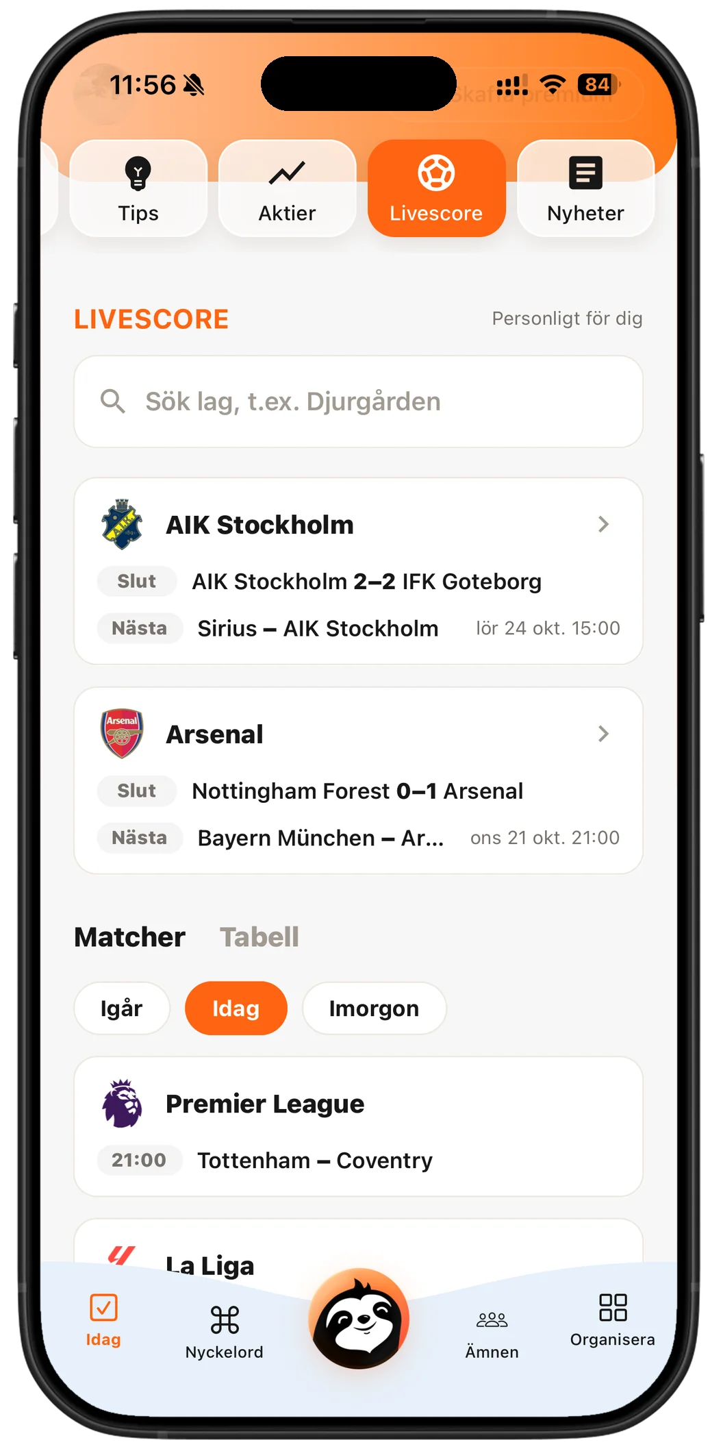Livescore — följ dina favoritlag