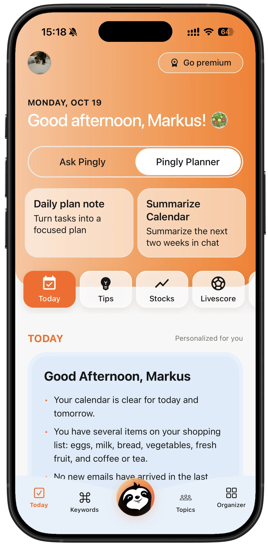 Utility mode — Pingly Planner with your day in fixed, scannable blocks