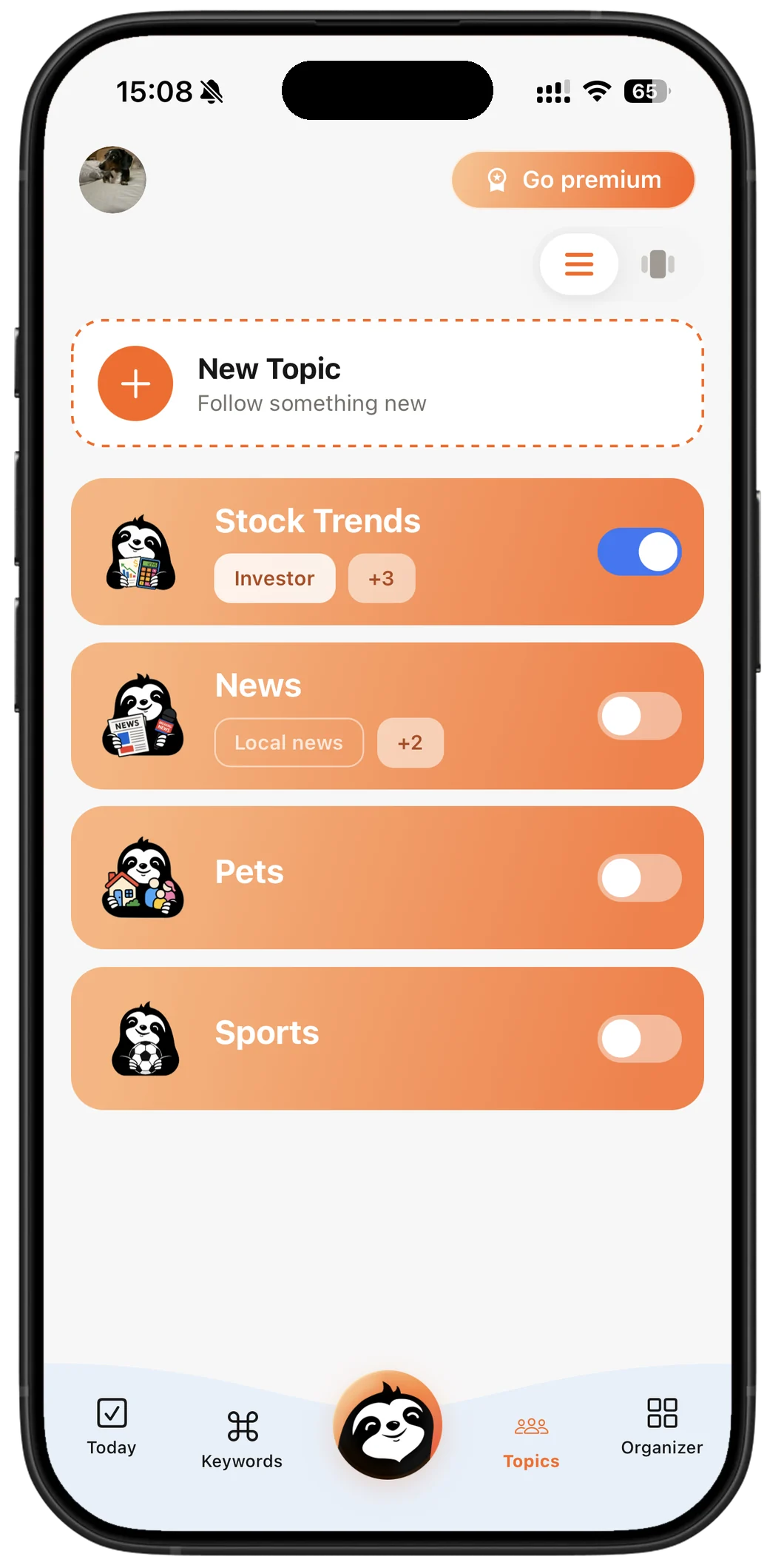 Topics — turn on the subjects you care about